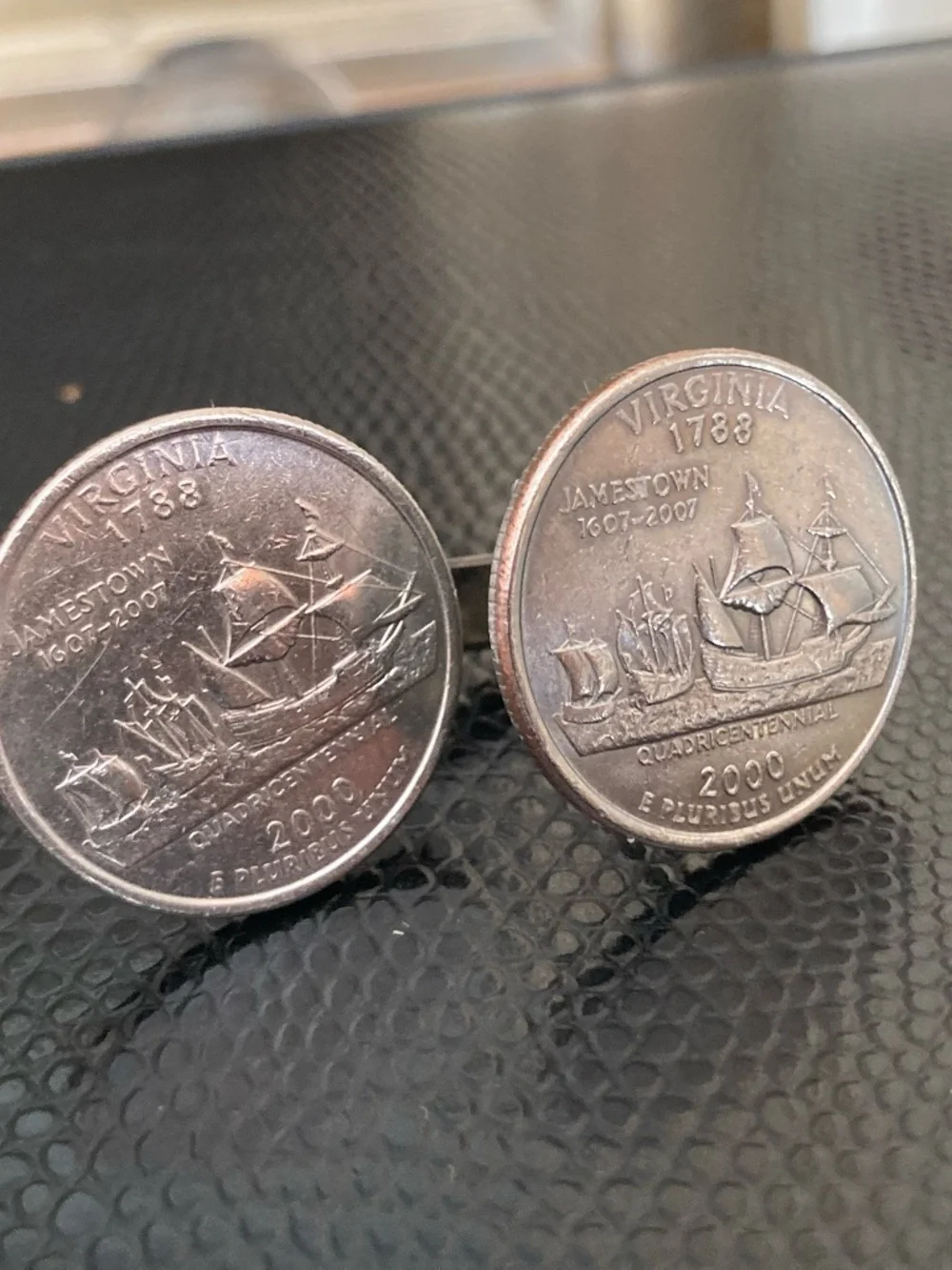 Virginia Jamestown Quadricentennial Quarter Cufflinks – Handmade Coin Jewelry